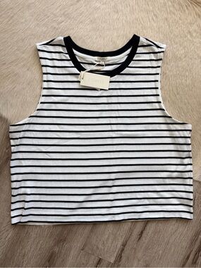 NWT Z Supply Black & White Striped Sleeveless Crop Tank
